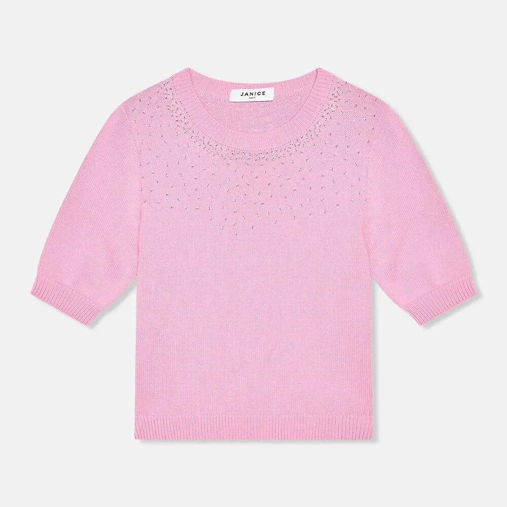 Blauw Katoenen Dames Truitje Met Steentjes Barret