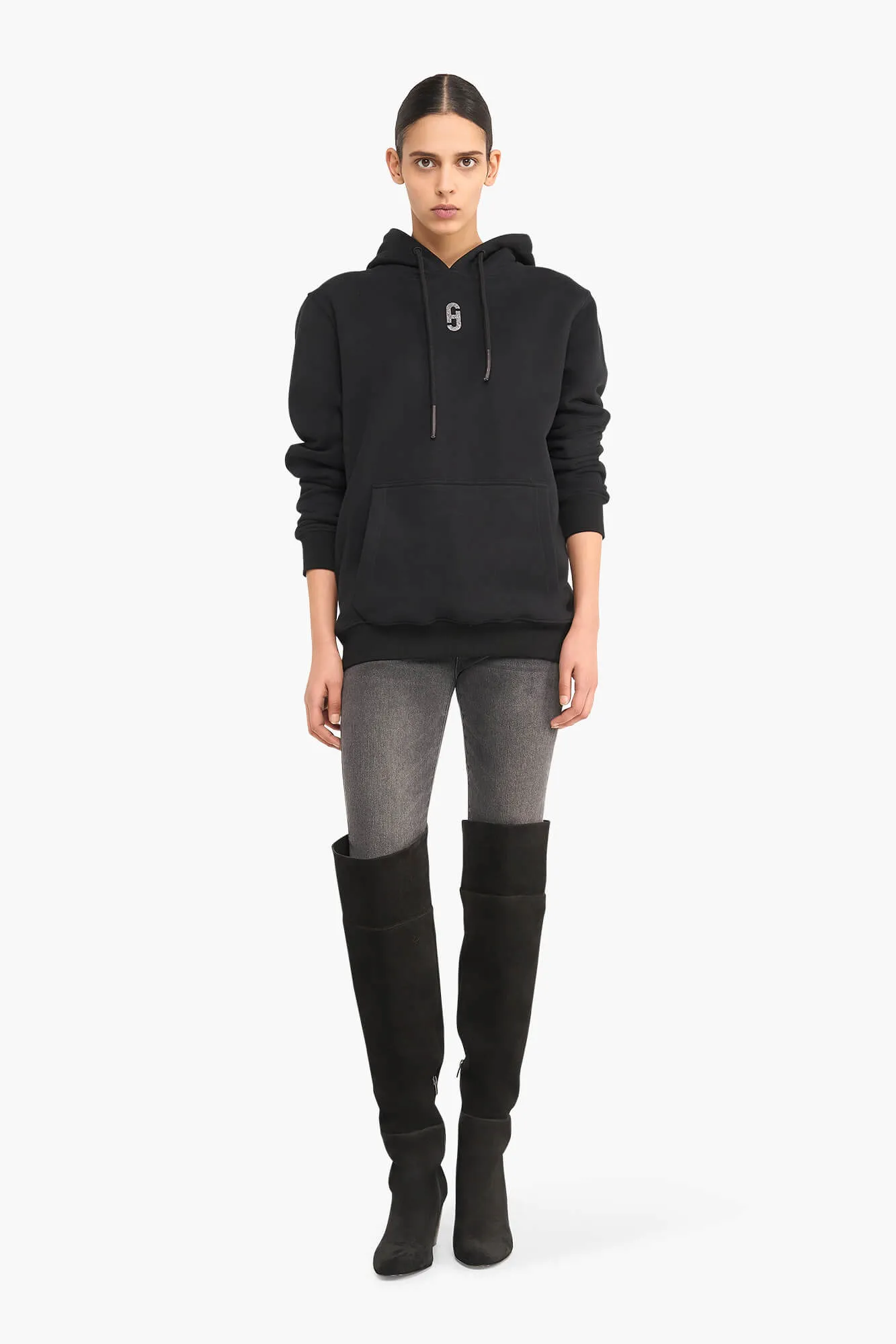 Hoodie Dames Katoen Logo Zilver Scott Zwart