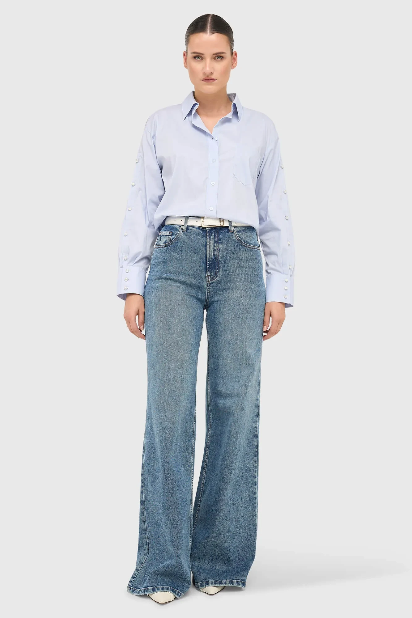 Jeans Dames Wide Leg High Rise Stretch Mason Blauw 932
