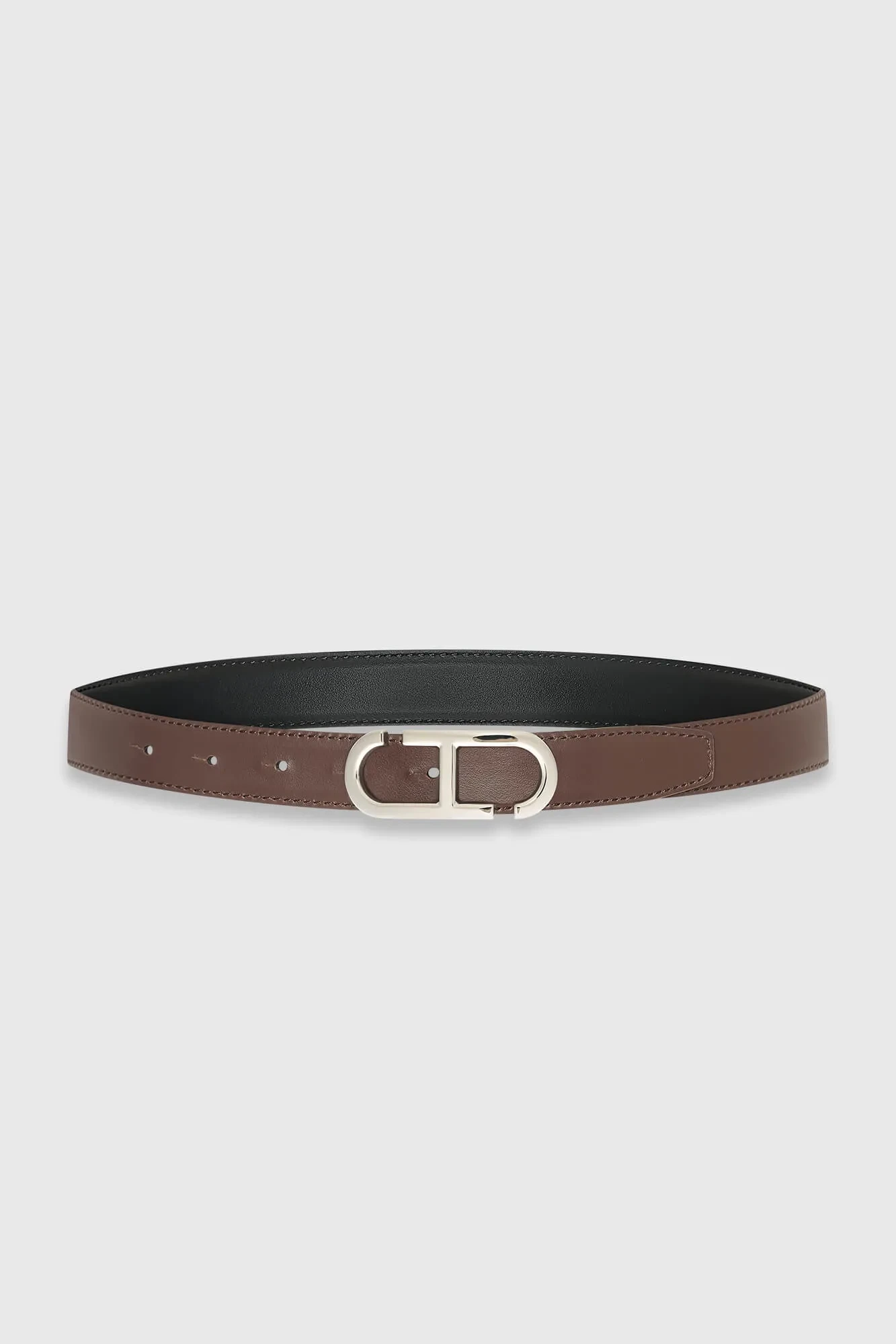 Leren Dames Riem Reversible Zwart Bruin Zilver Trophy Buckle