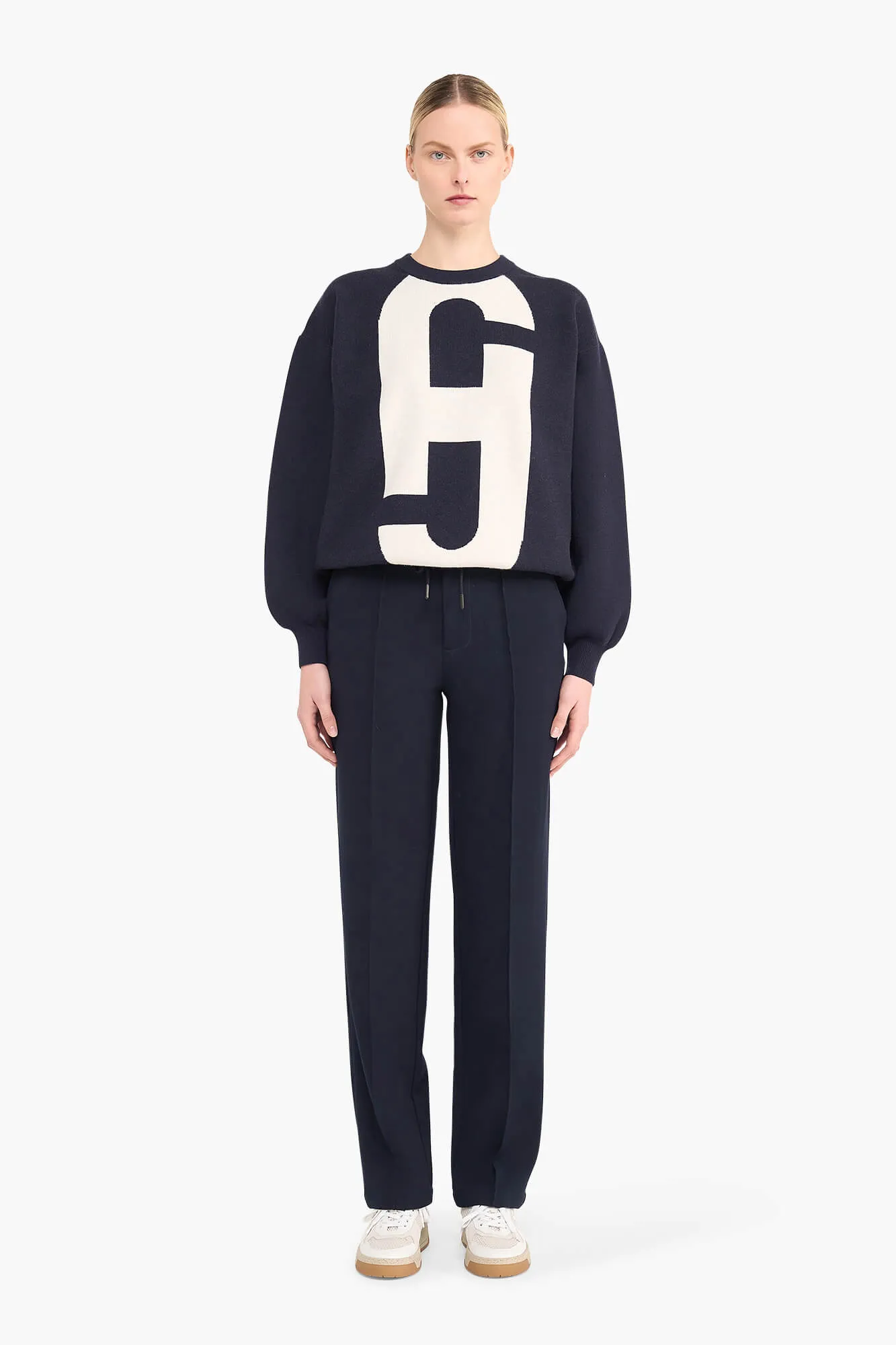 Sweater Dames Gebreid Viscose Logo Andy Blauw
