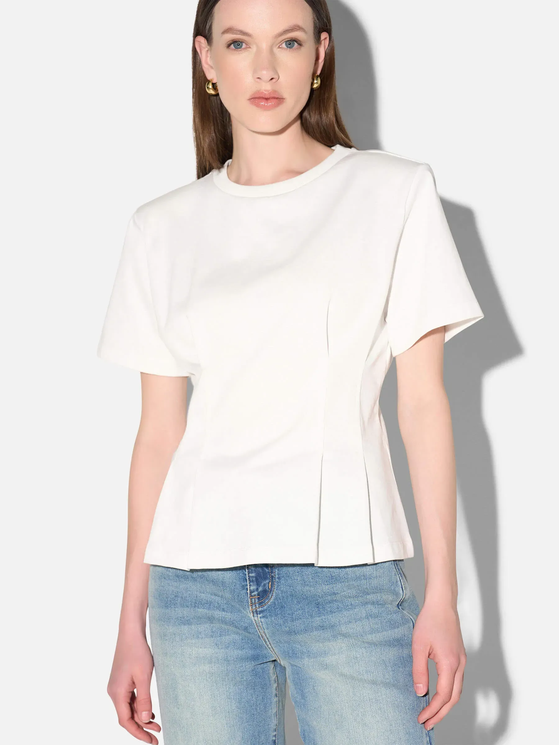 Wit Katoenen Dames Shirt Plooien Taille Keon
