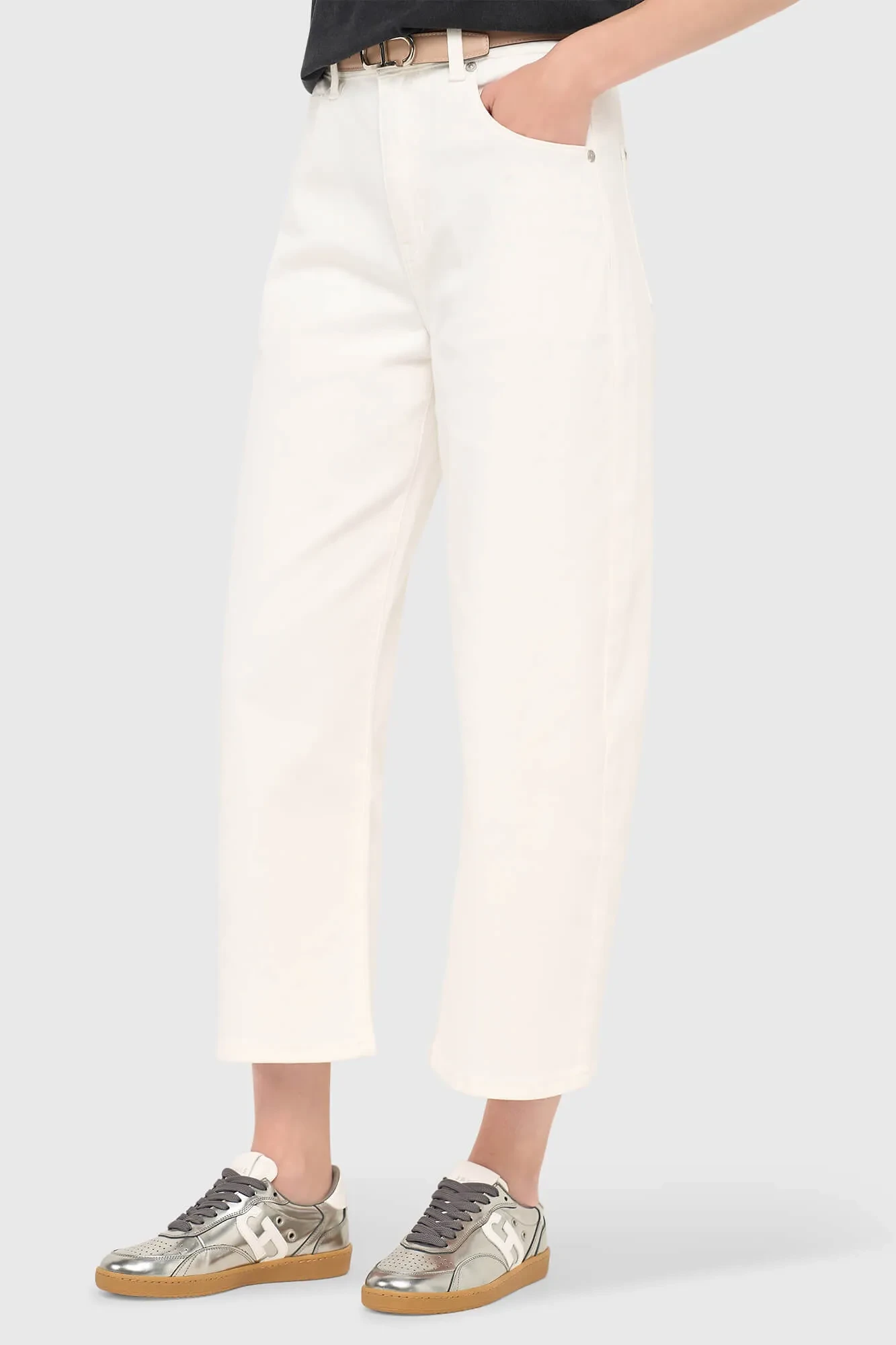 Witte Barrel Jeans Dames Mid Rise Baxter